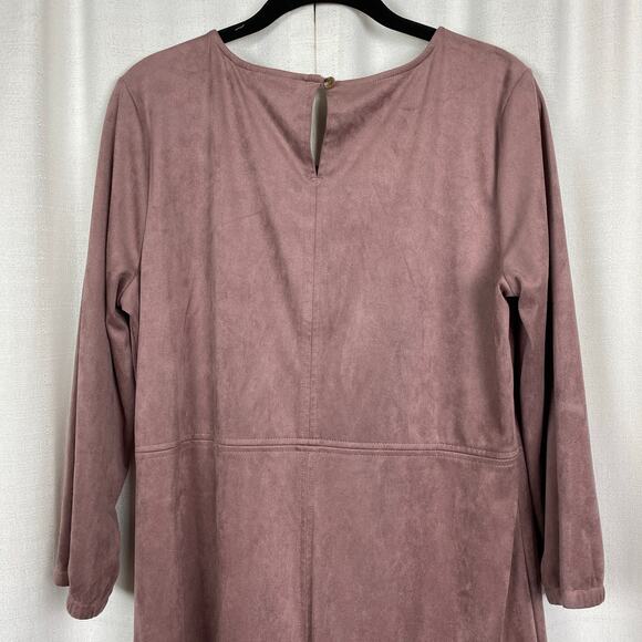 J.Jill Wearever Mauve Haze Ultrasoft Faux Suede Knit Fit&Flare Dress Sz.L Tall - Picture 13 of 15
